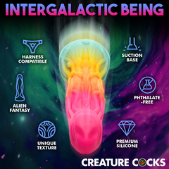 Infographic highlighting Shape Shifter dildo features: harness compatible, suction base, phthalate-free silicone
