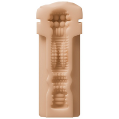 Interior canal view of Solace Pro sleeve showing textured nubs and ridged stimulation chambers