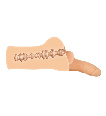 Internal textured tunnel of the Backdoor Bash Light masturbator shown open, revealing stimulation ridges