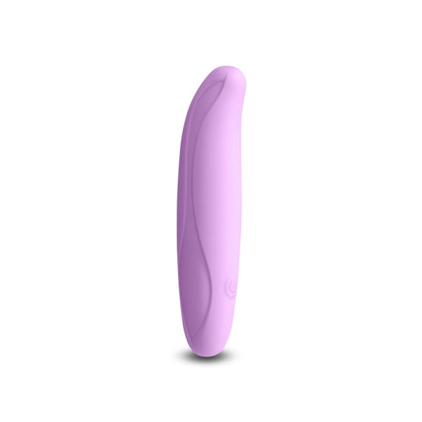 INYA Flirt lilac silicone rechargeable mini vibrator, curved front view