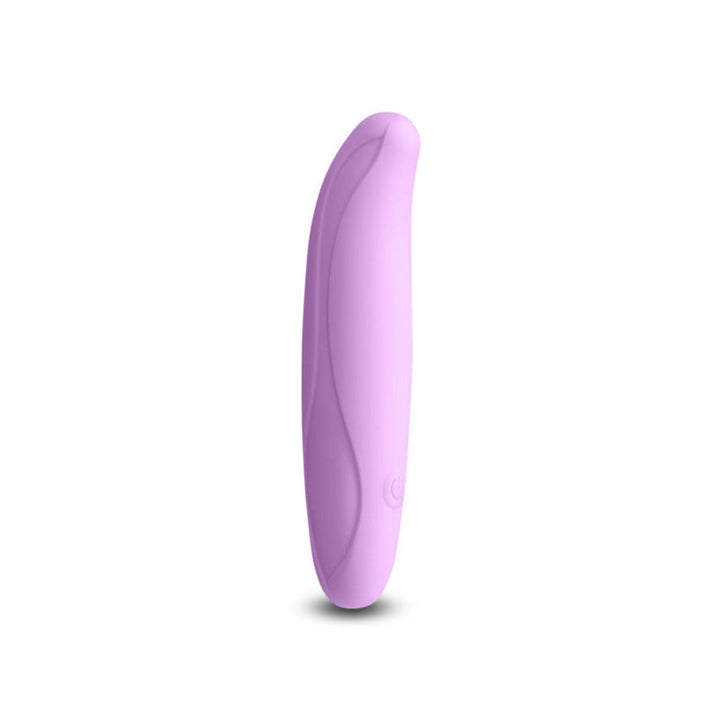 INYA Flirt lilac silicone rechargeable mini vibrator, curved front view