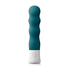 INYA Shake vibrator in dark teal silicone with rippled shaft and white base