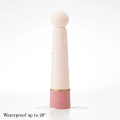 Iroha RIN+ SANGO vibrator with water droplets showing waterproof rating up to 20 inches