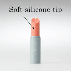 Iroha stick vibrator with soft silicone coral tip labeled, cap removed, gray body