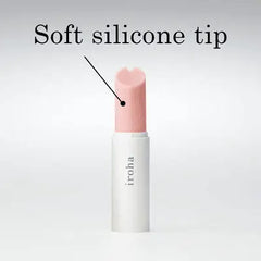 Iroha stick vibrator with soft silicone tip shown uncapped, heart-notch tip detail