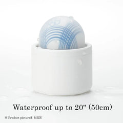 Iroha Temari MIZU vibrator with water droplets on surface, demonstrating waterproof rating up to 50 cm depth