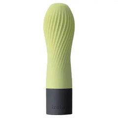 Iroha zen MATCHA vibrator in soft green with diagonal-ribbed silicone texture and matte black base