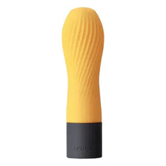 Iroha Zen personal massager in yuzu yellow with diagonal-ribbed silicone body and matte black base