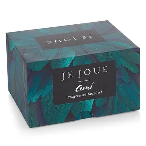 Je Joue Ami Progressive Kegel Set box with teal feather print packaging