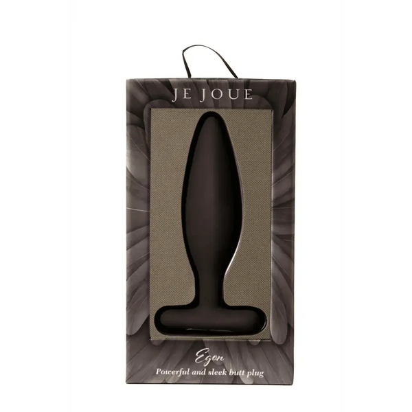 Je Joue Egon vibrating butt plug in sleek black silicone shown in branded gift box