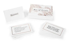 Je Joue Box of Treats card set with contract card and activity prompt cards spread out