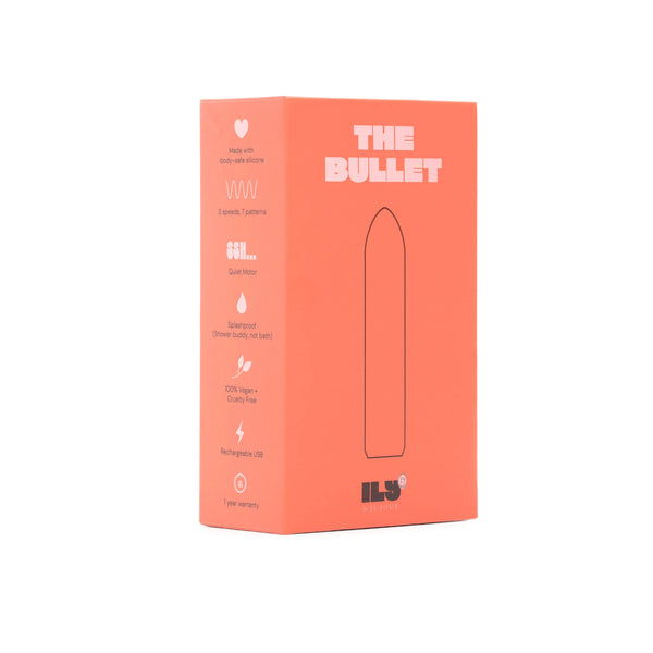 Je Joue The Bullet vibrator coral packaging showing speeds, patterns, and quiet motor features