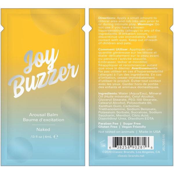 JOY BUZZER FLAVOR FREE AROUSAL BALM NAKED - FOIL - 0.13 floz | 4 mL - Dreamy Desire