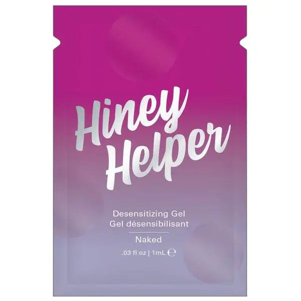 Jelique Hiney Helper Desensitizing Gel single-use foil packet, pink and lavender gradient