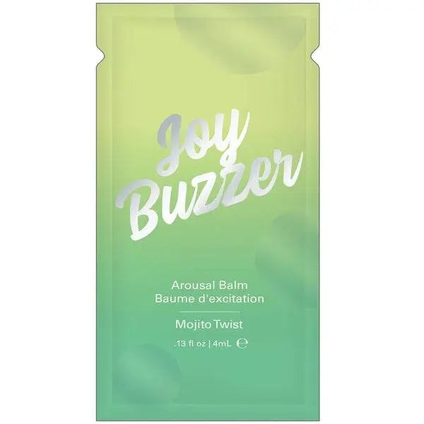 Jelique Joy Buzzer Arousal Balm single-use foil packet in Mojito Twist, green gradient