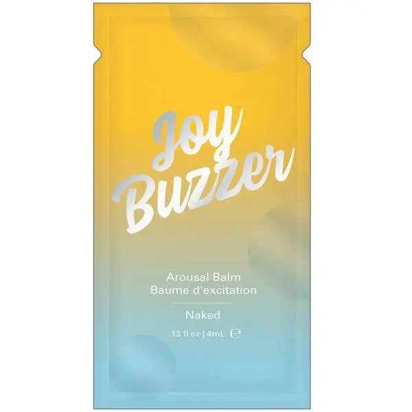 Jelique Joy Buzzer Naked Arousal Balm foil packet, yellow-to-blue gradient, 4mL single-use