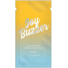 Jelique Joy Buzzer Naked Arousal Balm foil packet, yellow-to-blue gradient, 4mL single-use