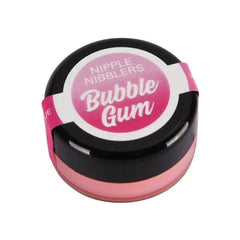 Jelique Nipple Nibblers Cool Tingle Balm in bubble gum flavour, closed black jar, top view