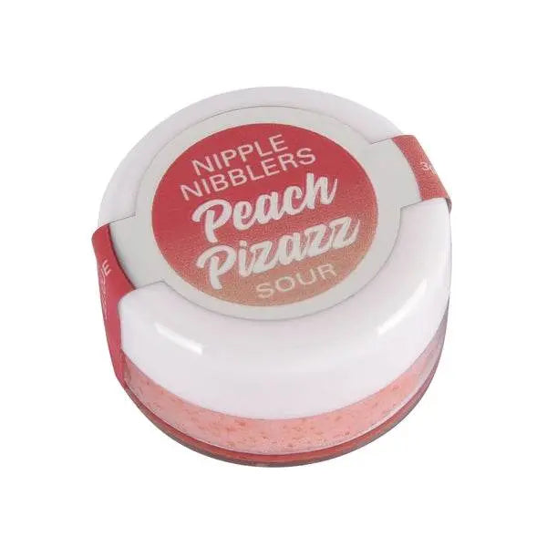 Jelique Nipple Nibblers Peach Pizazz Sour Pleasure Balm in a small peach-toned jar