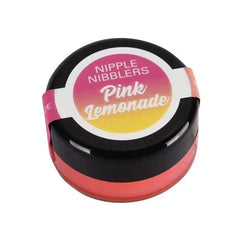 Jelique Nipple Nibblers Pink Lemonade tingle balm in a closed black round jar, 3g