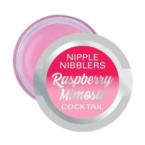 Jelique Nipple Nibblers Raspberry Mimosa Cocktail Balm, open jar, pink tinted balm visible