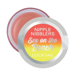 Jelique Nipple Nibblers Sex on the Beach balm, open jar showing peachy-pink tinted gel