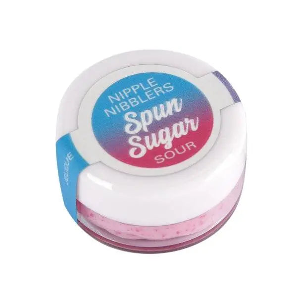 Jelique Nipple Nibblers Spun Sugar Sour Pleasure Balm in a compact pink and white jar