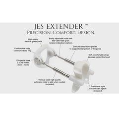 Jes-Extender Titanium diagram labelling base ring, tension rods, strap and extension rod sizes
