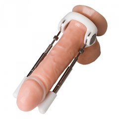 Jes-Extender Titanium dual-rod traction device shown extended on anatomical model, side view