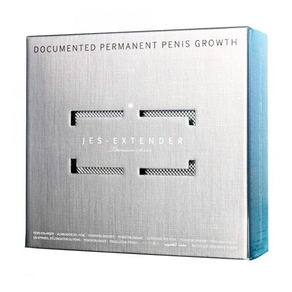 Jes-Extender Titanium Series retail box with brushed silver finish and multilingual product text