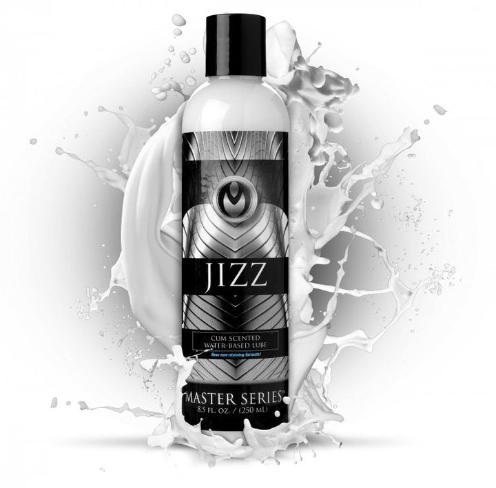 Jizz water-based lubricant, 250 ml white bottle with black cap and label