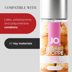 JO Bake Shoppe Frosted Cupcake lubricant compatible with latex, polyisoprene, polyurethane condoms and all toy materials