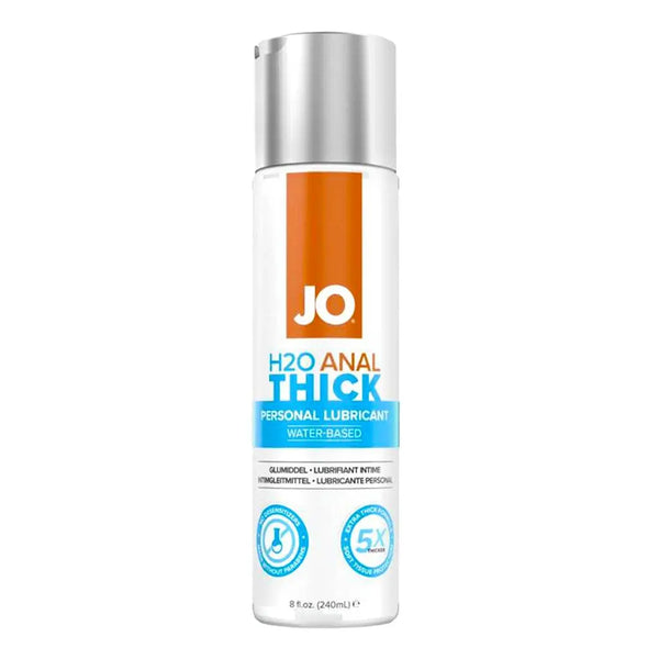 JO H2O Anal Thick personal lubricant in an 8 oz white pump bottle, water-based formula