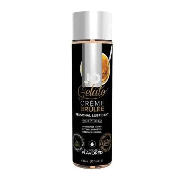 JO Gelato Crème Brûlée personal lubricant, 4oz black bottle with silver flip cap
