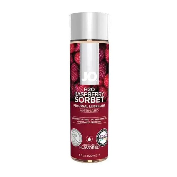 JO H2O Raspberry Sorbet water-based flavoured lubricant in a 120ml clear bottle
