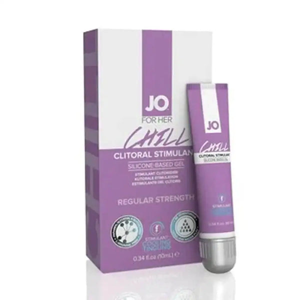 System JO Chill Clitoral Gel tube and purple box, silicone-based cooling stimulant, 10ml