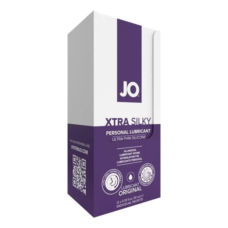 JO Lubricants Lubes JO Xtra Silky Silicone Foil Display Box - 12 x 10mL