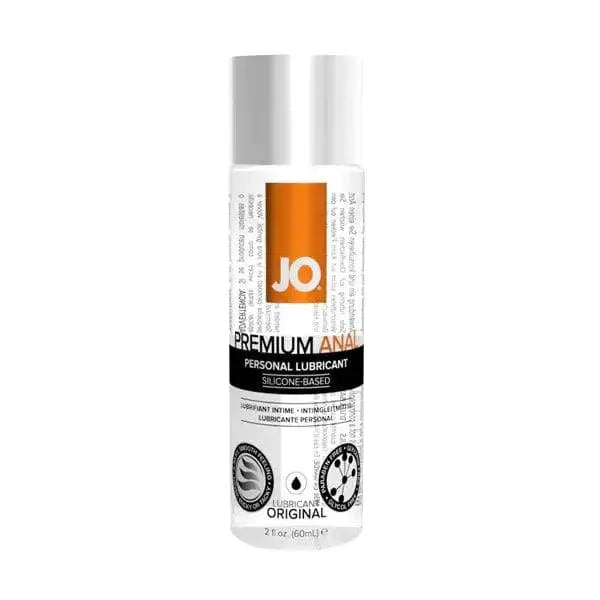 JO Premium Anal Silicone-based personal lubricant in a clear 2 fl oz bottle