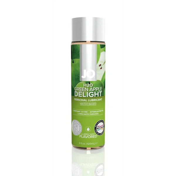 JO H2O Green Apple Delight personal lubricant, 4 fl oz clear water-based bottle