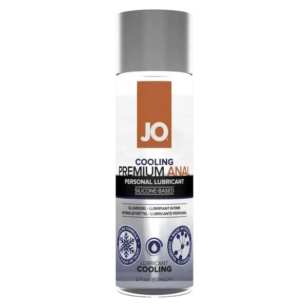 System JO Premium Anal Cooling Lubricant in a clear 60ml bottle with silver cap