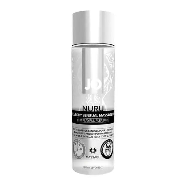 JO Nuru All-Body Sensual Massage Gel in a clear 240ml bottle with silver cap