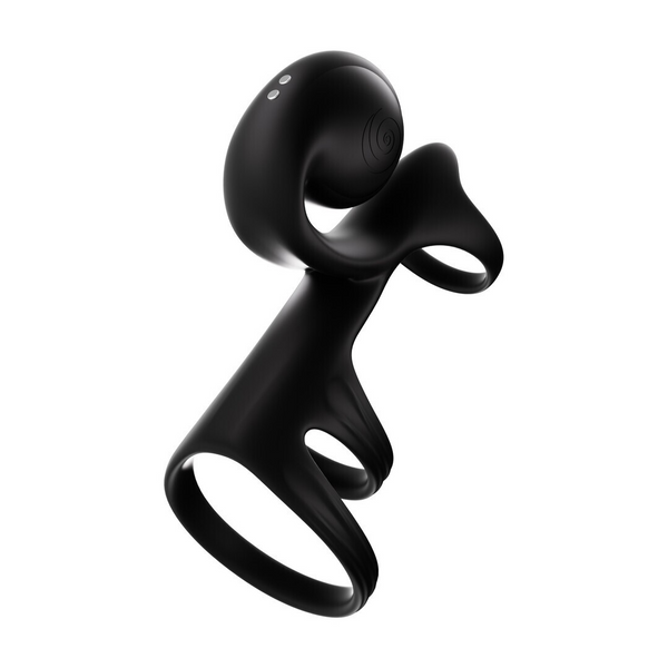 Jovi Arc Snail Couples Ring angled to show triple-ring ArcFit system and integrated stimulator arm