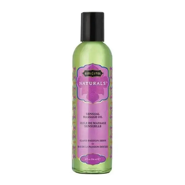 Kama Sutra Naturals Massage Oil in Island Passion Berry, 8 oz clear green bottle