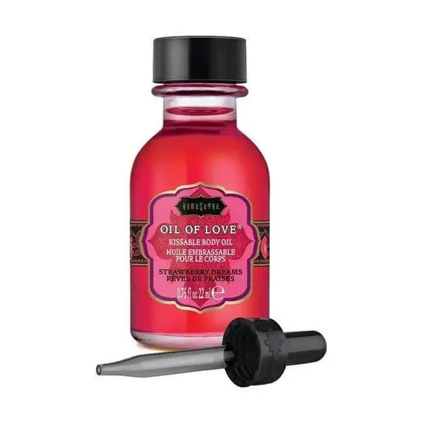 Kama Sutra Oil of Love Strawberry Dreams kissable body oil, 22ml pink bottle with dropper