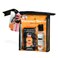 Kama Sutra Pornstar Martini Oral Sex Kit in clear zip pouch with Oil of Love and flavoured glide