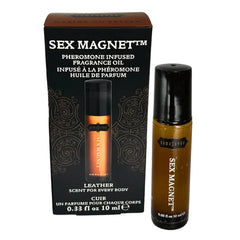 Kama Sutra Sex Magnet roller-ball fragrance oil in leather scent, 10ml box and bottle
