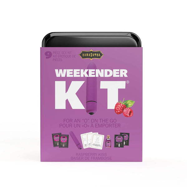 Kama Sutra Weekender Kit in Raspberry Kiss, purple box with bullet vibrator graphic
