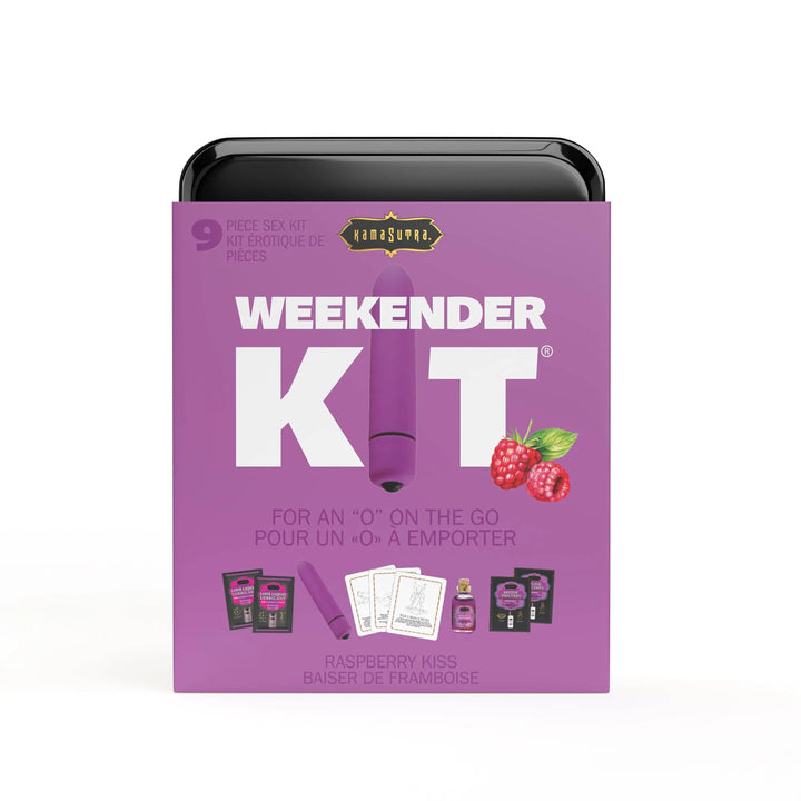 Kama Sutra Weekender Kit in Raspberry Kiss, purple box with bullet vibrator graphic