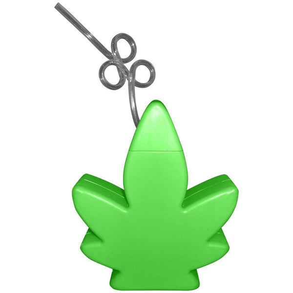 Kheper Games Potleaf Cup 24oz green cannabis leaf-shaped sipper with looped novelty straw