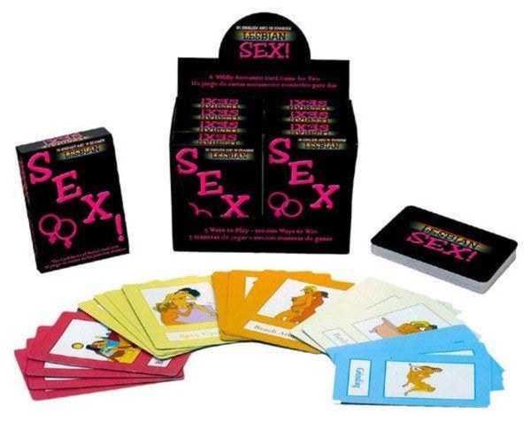Kheper Lesbian Sex Card Game displayed with box, card deck, and spread of illustrated play cards